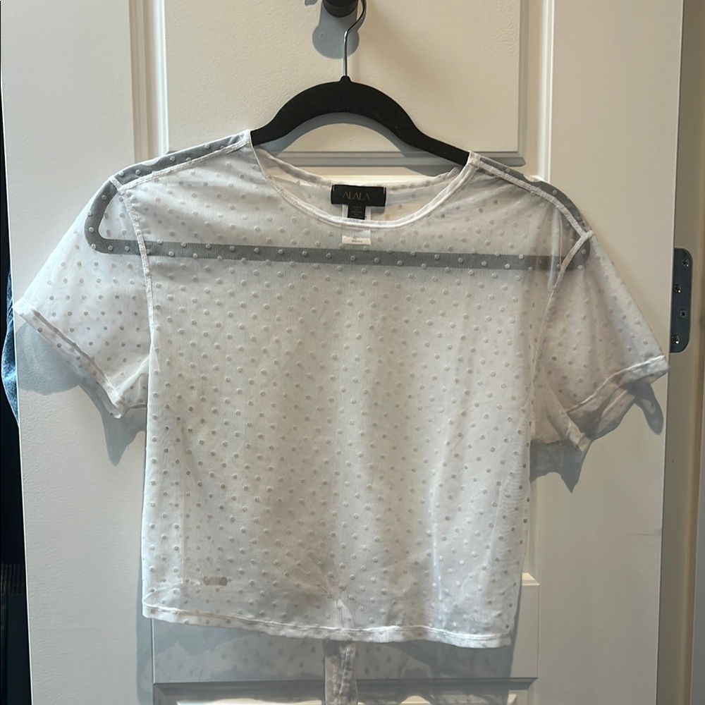 Alala white Sheer Polka Dot Top xs workout top